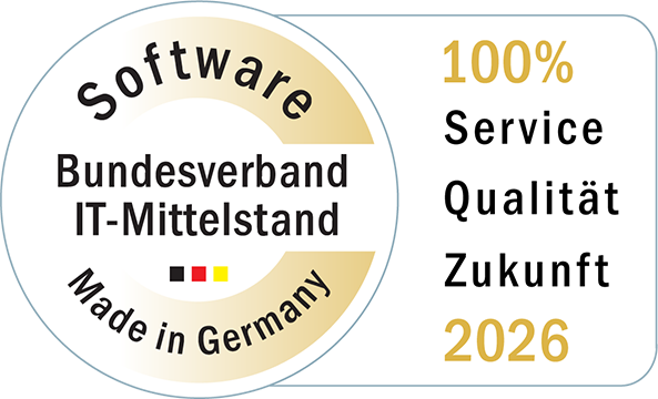 The 'Software Made in Germany' logo features color accents in black, red and gold, giving it an official look.