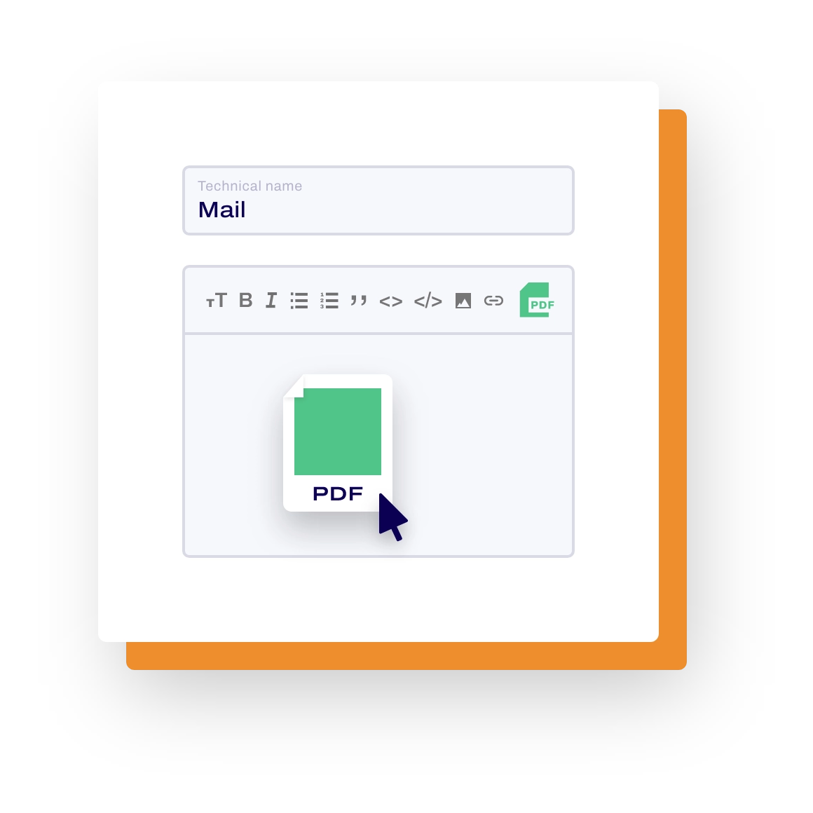 The image shows an excerpt from our editor in which a PDF can be linked to a form. 
